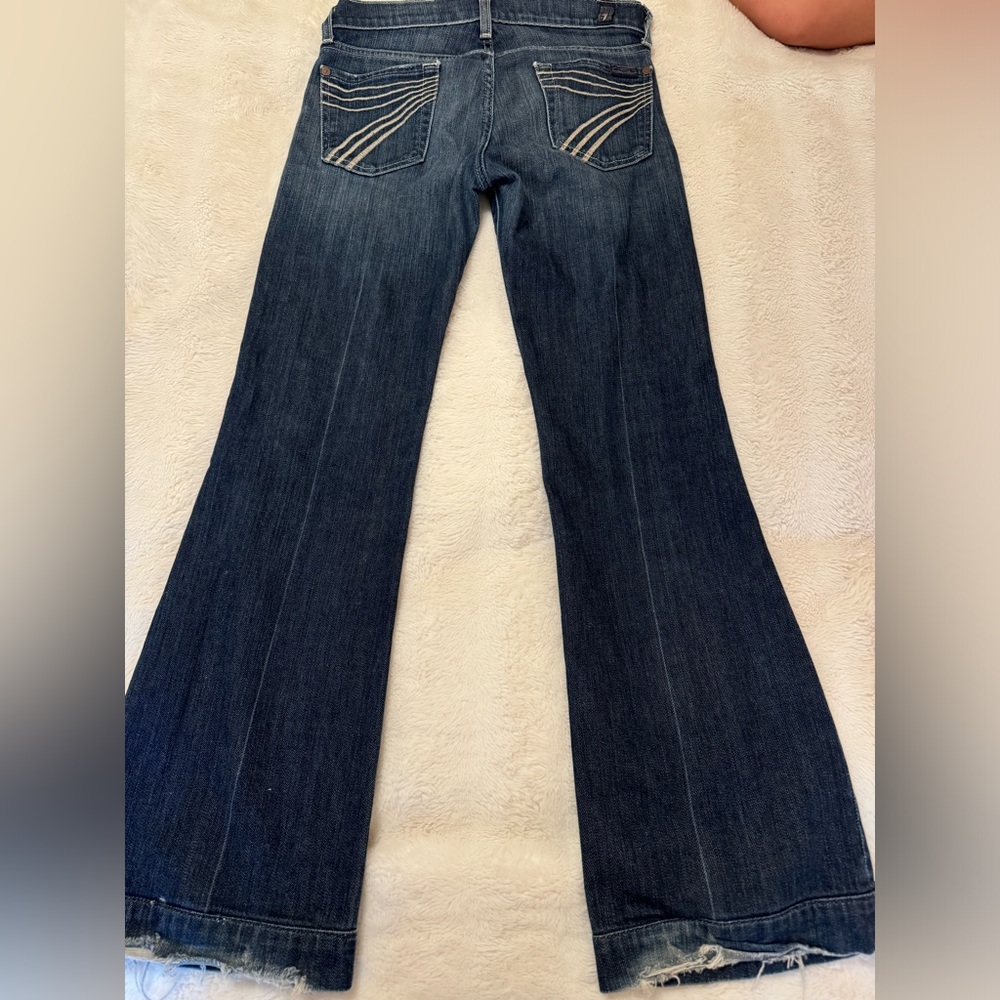 7 for all mankind dark wash mid rise flare wide leg jeans
